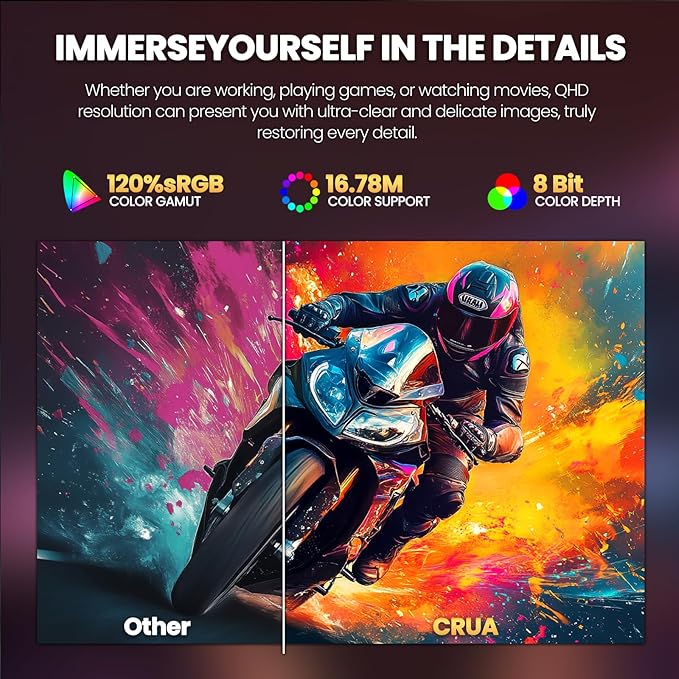 CRUA 32" Curved Gaming Monitor, 2K QHD 2560x1440P, 144Hz/165Hz Computer Monitors, 120% sRGB, FreeSync, Low Blue Light, 1800R VA Screen, HDMI 1.4/DP 1.2, Wall Mountable - Black