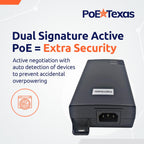 Poe Texas 60 watt PoE Injector - 802.3bt PoE++ Single Port 4-Pair Power Over Ethernet Injector - Active PoE Adapter with 55V 60W Output - 10/100/1000 Gigabit Data - Mode A/B Wall Mount Plug & Play