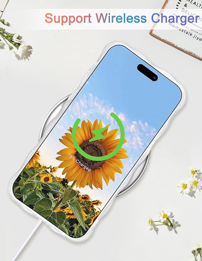Jusy Compatible with iPhone 14 Pro Max, Colorful Retro Oil Painting Printed Flower Laser Glossy Pattern Cute Curly Wave Phone Case Soft TPU Cover for Girly Women - Sunflower