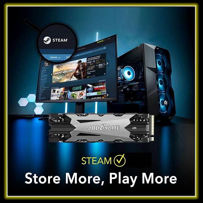 Addlink A95 2TB M.2 SSD Gaming PC Storage Expansion with Heatsink, up to 7200 MB/s, Internal Gaming SSD -2280 PCIe NVMe Gen4X4 3D TLC with Dram NAND SSD