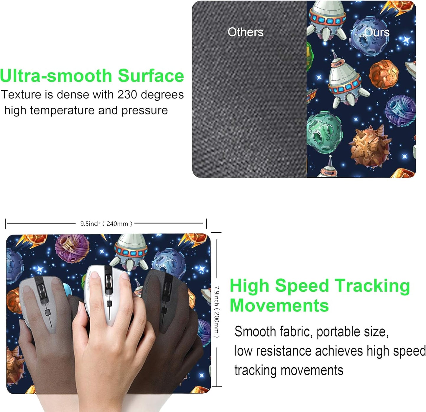 Kids Mouse pad Computer Mousepad with Comic Space with Planets and Spaceships Design Personalized Mouse mat for Laptop Computer Office Decoration Accessories Gift