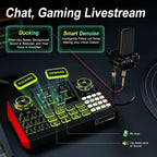 Podcast Microphone Bundle with Live Sound Card Audio Mixer, Podcast Equipment Bundle with 3.5mm Condenser Microphone for Pc/Phone Live Streaming Singing Gaming, Sound Board with Voice Changer, Denoise