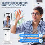 Auto Face Tracking Tripod 360° Rotating Cell Phone Photo and Video Kits Stand, No App, Camera Stand with Remote and Gesture Control, Rechargeable Smart Shooting Stand for Live Recording Tiktok (White)