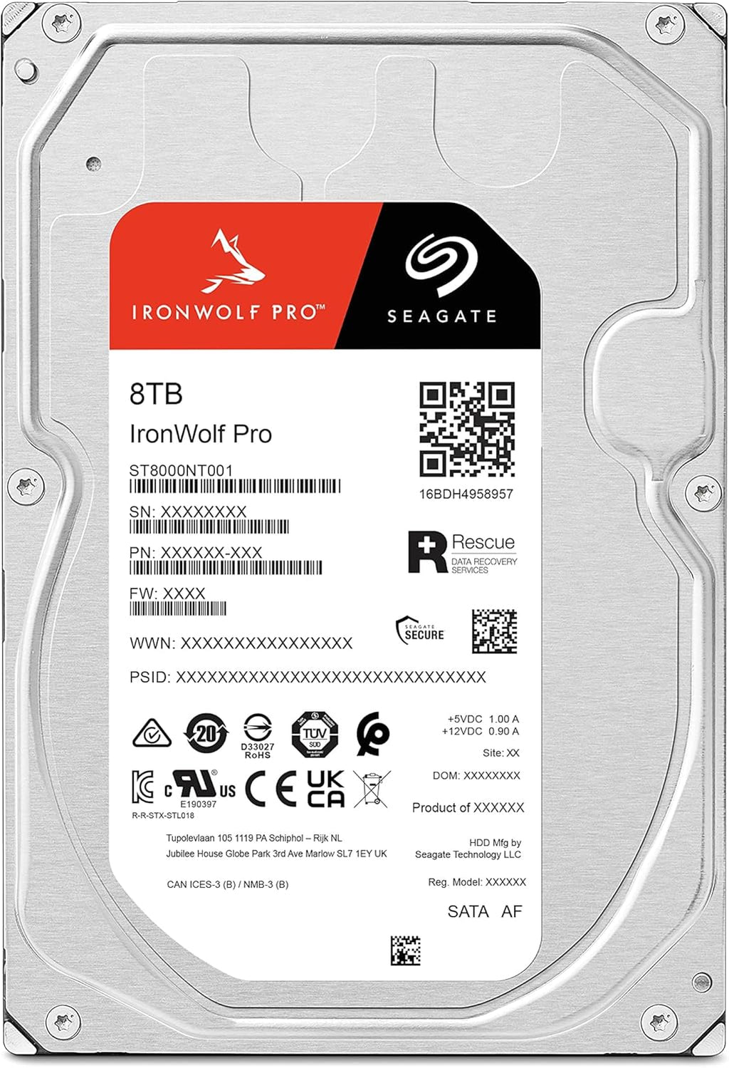 Seagate IronWolf Pro, 8 TB, Enterprise NAS Internal HDD –CMR 3.5 Inch, SATA 6 Gb/s, 7,200 RPM, 256 MB Cache for RAID Network Attached Storage (ST8000NT001)