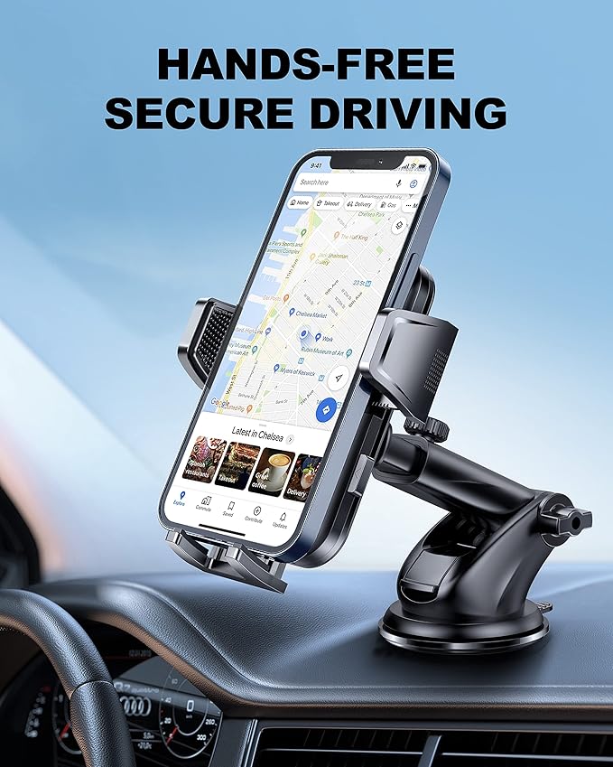 Universal Car Phone Holder for Dashboard Windshield, Hands Free Phone Mount for Car, Automobile Cradles Desk Phone Holder Stand with Suction Cup for iPhone, Samsung, LG and All Android Smart Phones