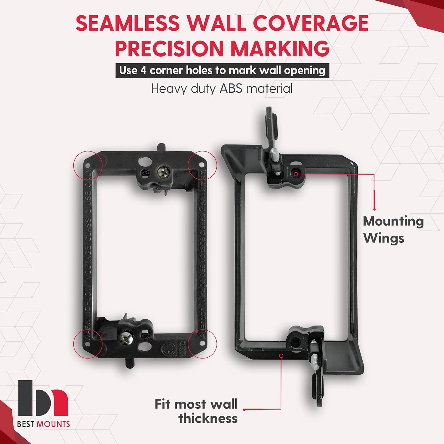 BestMounts - 1 Pack In Wall Cable Management Kit - Recessed Wall Plate Cable Pass Through Pair with Single Gang Low Voltage Mounting Bracket - TV Cord Hider for Wall Mounted TV ETL Listed