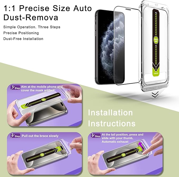 (2-Pack Ultra HD Clear Screen Protector for iPhone 11 Pro Max/XS Max (6.5-Inch),9H Tempered Glass,Full Coverage,Anti-Fingerprint,Auto Dust Removal,Bubble-Free,Easy Installation