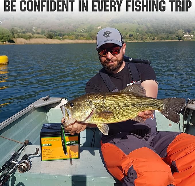 ECO-WORTHY 12V 50Ah Trolling Motor LiFePO4 Lithium Battery with BMS, 3000~15000 Times in Deep Cycle, for 30~50lb Trolling Motor, Travel Trailer, RV, Marine, Solar, Power Wheel Chair