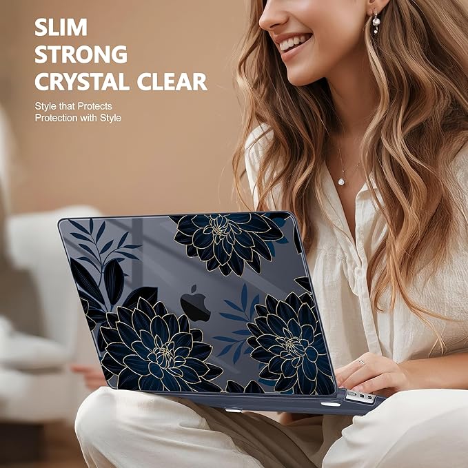 Case for MacBook Air 15 Inch 2025 2024 2023 Release M4 A3241 M3 A3114 M2 A2941, Hard Shell with Screen Protector & Keyboard Cover, Compatible with Touch ID, Flower Dahlia