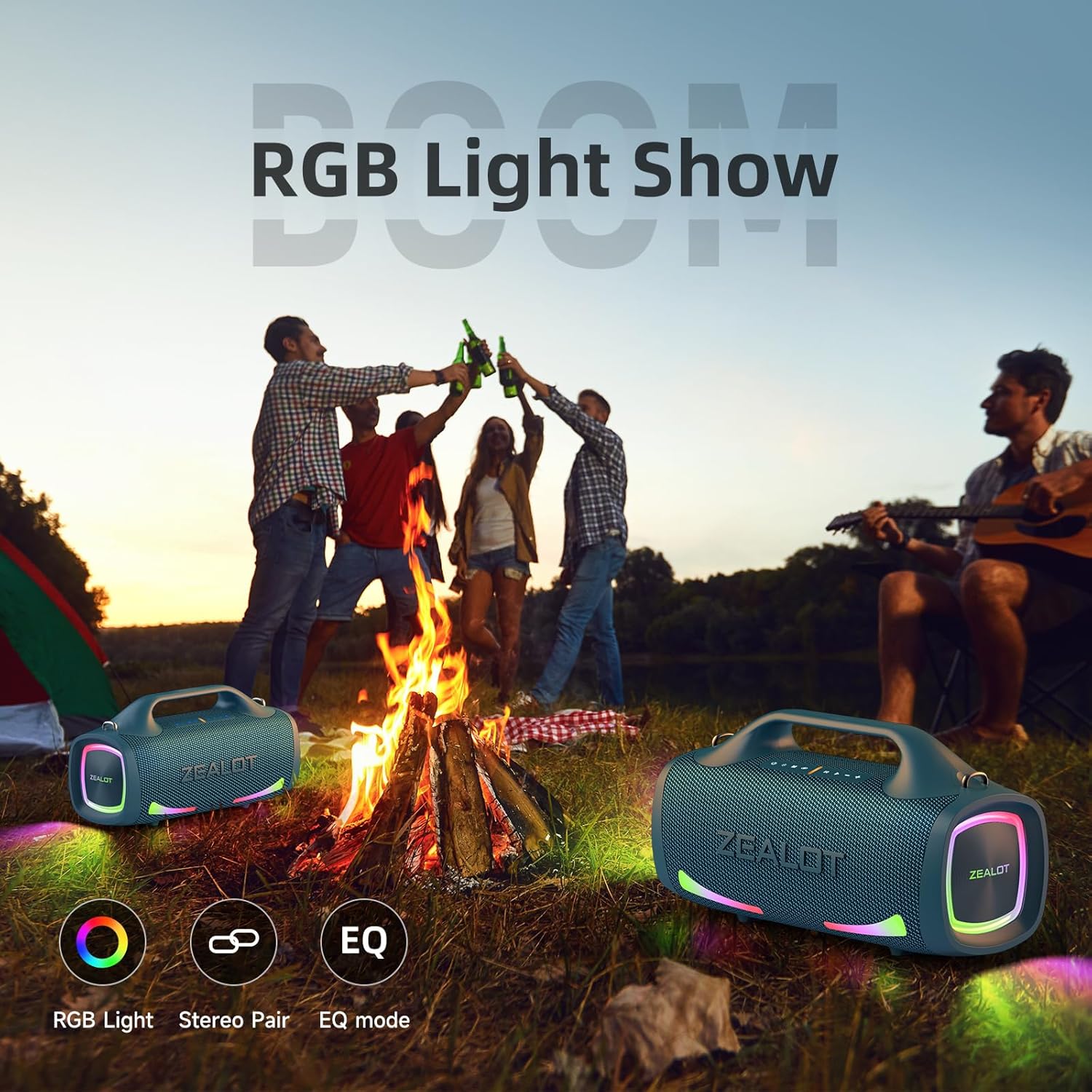 ZEALOT Bluetooth Speaker, 110W Peak(100W) Booming Sound Speakers Wireless, Dual Pairing, XBass, BT 5.3, 24000mAh Power Bank, Portable Outdoor Waterproof Speaker for Camping, Beach Party（Dark Blue