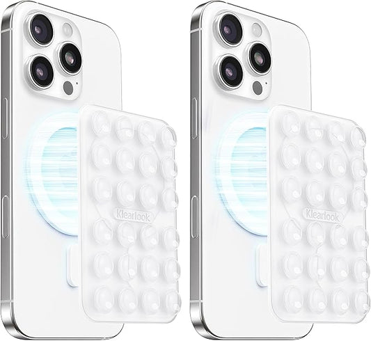 Klearlook 2PCS Magnetic Suction Phone Mount for MagSafe Case, Sticky Phone Grip Holder for iPhone, Removable Hands-Free Selfie/Video for TikTok Influencers, Women Girl Teen Gift, Transparent