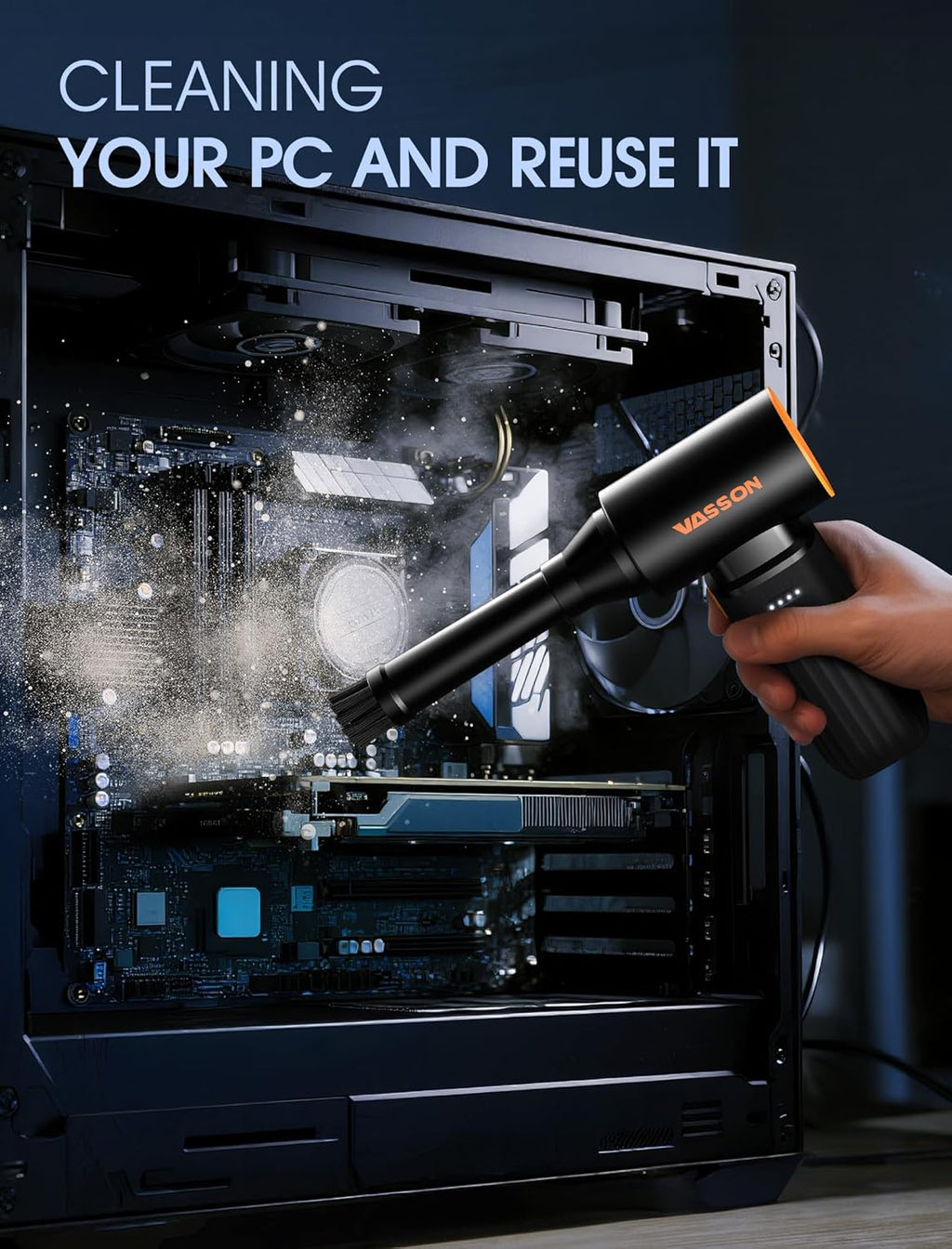 Compressed Air Duster, 260000RPM Cordless Electric Air Blower with Brushless Motor, 3-Speed Adjustable & Rechargeable – Powerful Dust Cleaner for Keyboard, Computer, Car, Outdoor, Air Bed