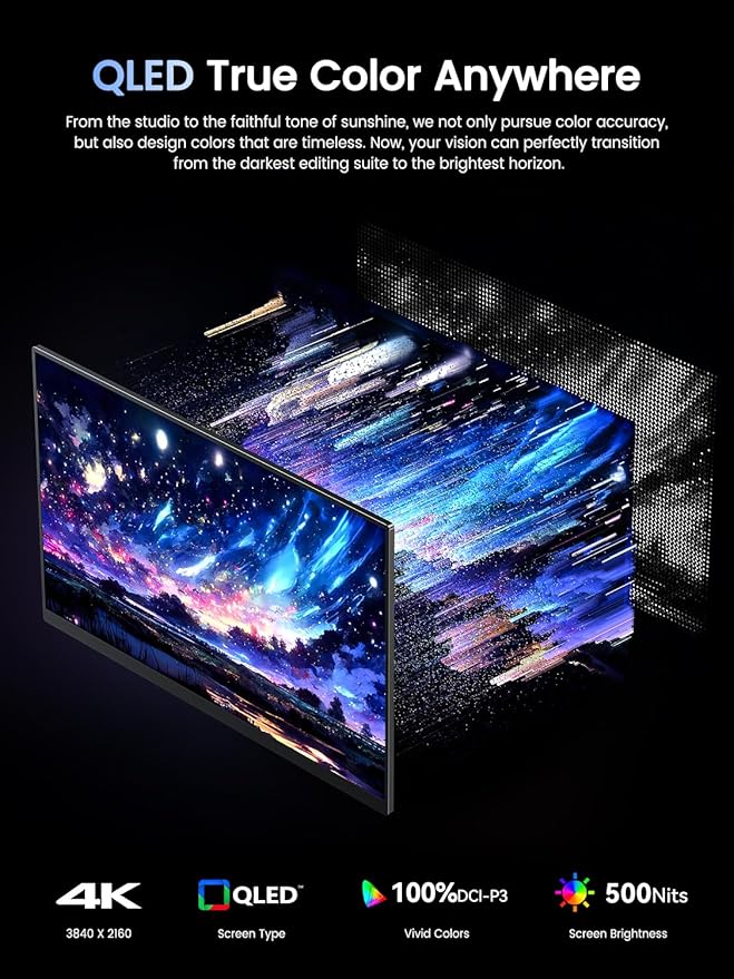 UPERFECT Portable Monitor 4K 120HZ QLED 17.3" | 0.1ms Gaming Monitor, 500 Nits | 3840 * 2160 UHD |100% DCI-P3 | USB-C & HDMI | VESA & Kickstand | Travel Screen for Laptop, Computer, Game Consoles