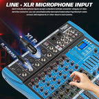 Professional Audio Mixer, 6 Channel, Input 48V Phantom Power Stereo Digital USB Bluetooth MP3 Computer Input, Build-in 16 Effect DSP, for Recording, Live Streaming, Podcasting MG60S