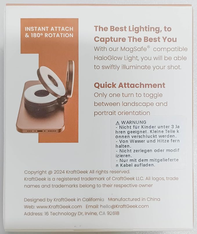 KraftGeek Magnetic Selfie Light for iPhone Magsafe, Portable Phone Ring Light for Video Recording, Rechargeable Lightweight Travel LED Cell Phone Light, White