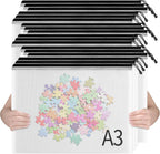 SUNEE 18pcs Plastic Mesh Zipper Pouch, A3, Extra Large, 16x11 in, Water-Resistant Zip Bag for School Office Supplies, Puzzles & Games Organizing Storage (Black, 18 Pack)