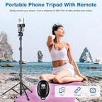 70" Phone Tripod with Remote & Holder, Portable Cell Phone Stand, Selfie Stick for Video Recording, Compatible with iPhone 14/13 Pro Max/Android/Camera