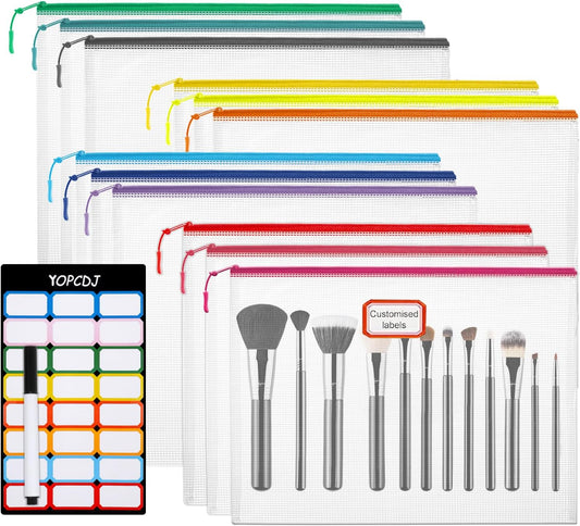 12pcs Mesh Zipper Pouch Bags, A5 Puzzle Bag (12 Colors, 12 Packs) for Organizing, Classroom Must Have Storage Bag, Board Games and Office Supplies