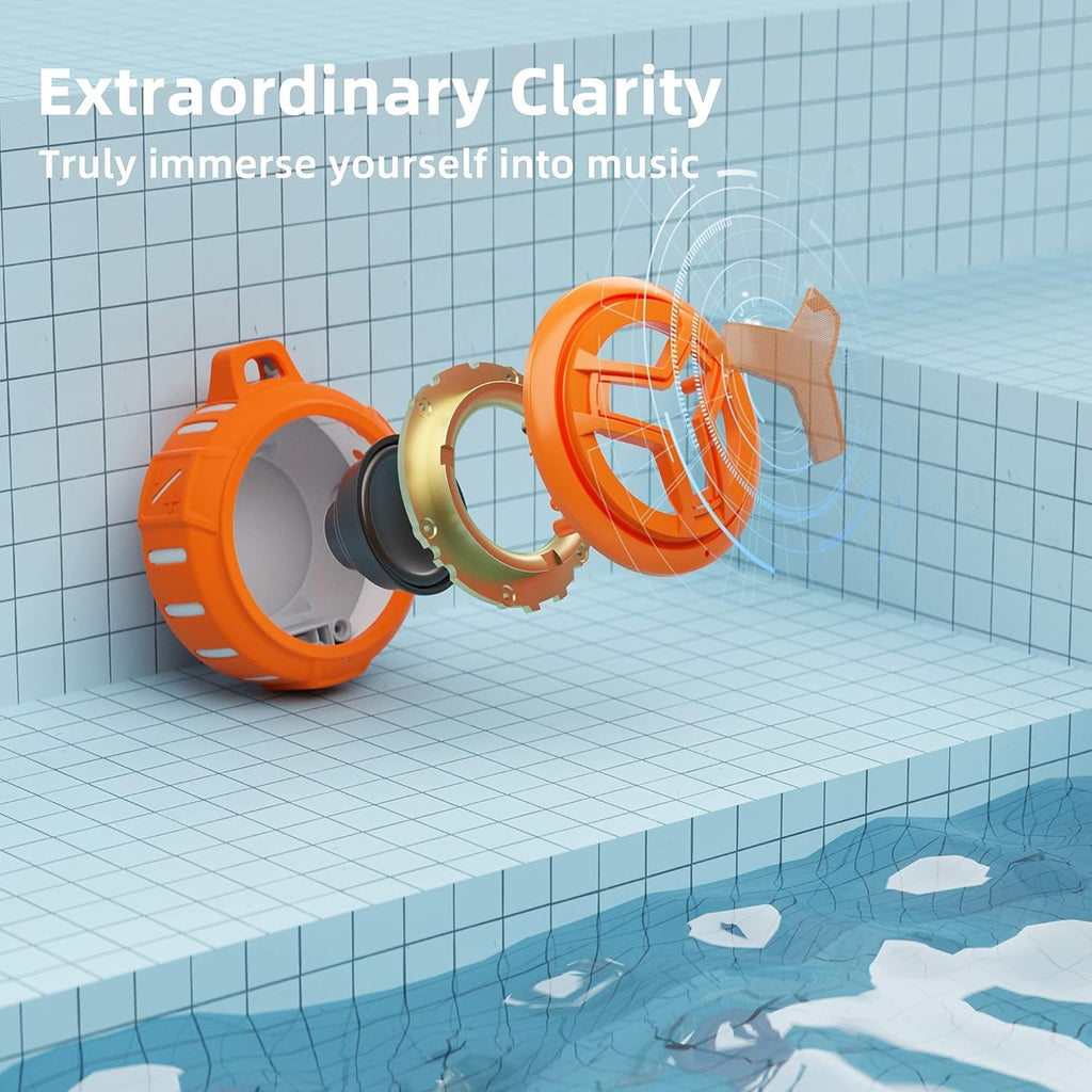 EBODA Bluetooth Shower Speaker, IPX7 Waterproof Portable Wireless Small Mini Speakers, Floating, 2000 mAh with RGB Light for Pool, Beach, Boat, Kayak Accessories, Gifts for Men and women -Orange