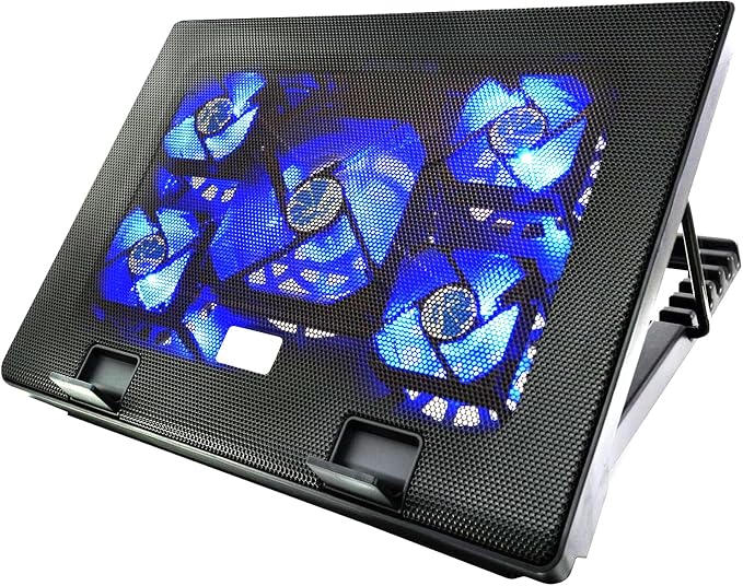 Laptop Cooling Pad 17inch 15.6 14 13 12inch Gaming Cooler Pad Chill Mat 5 Quiet Fans LED Lights and 2 USB 2.0 Ports Adjustable Mounts Laptop Stand Height Angle