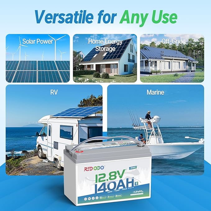 Redodo Smart Bluetooth 12V 140Ah LiFePO4 Battery, Group31 Lithium Battery, 10 Years Lifetime, 150A BMS, Real-Time Monitoring, Perfect for RVs, Marine, Boat, Solar and Off Grid