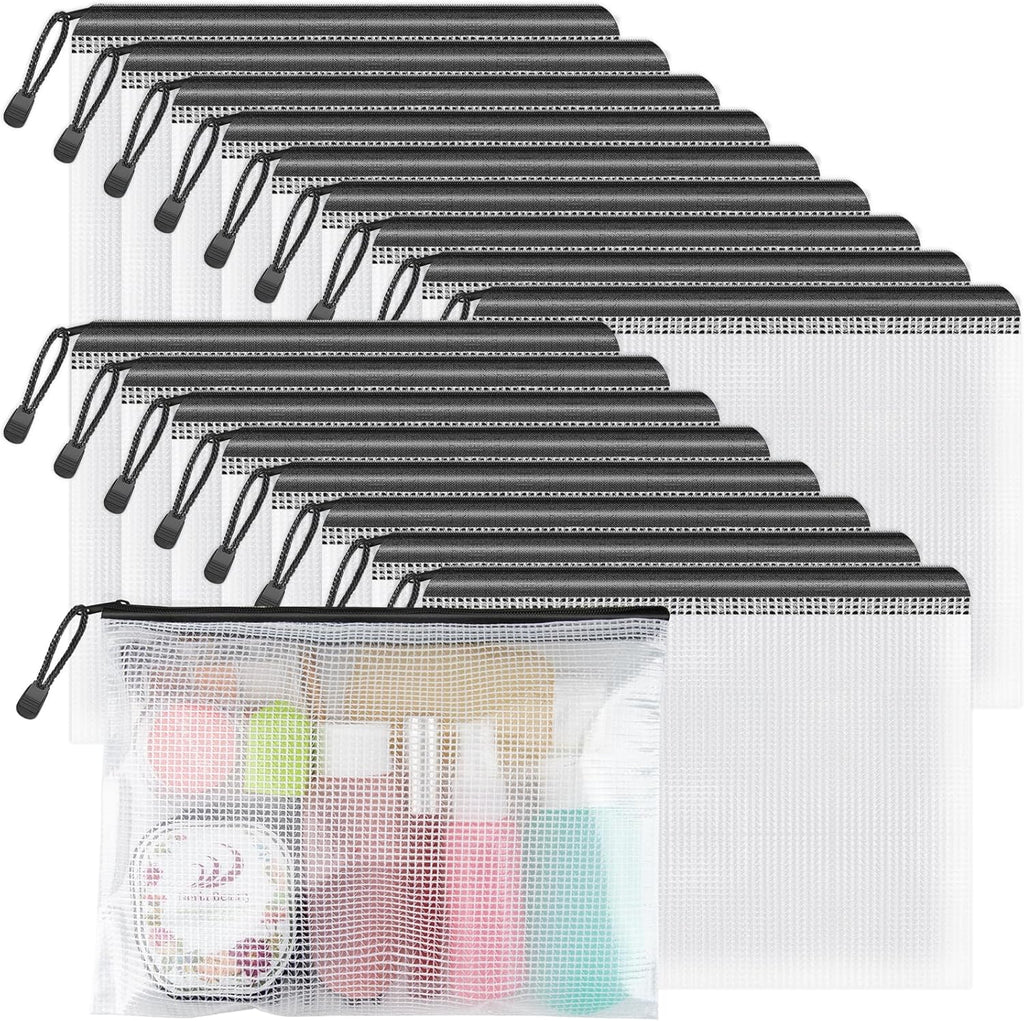 Umriox Zipper Mesh Document Pouch, 9.5x7.1 in (Black, 18 Packs), Clear Zipper Pouches, Waterproof Zipper Pouches for Office Supplies Cosmetics Travel Storage
