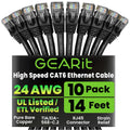 GearIT Cat 6 Ethernet Cable Pack - 10-Pack 14 ft Cat6 Ethernet Patch Cables | RJ45 Network Patch Cable, 10 Gbps Snagless Gold-Plated Connectors - Ethernet Cable Cat 6 for PC, TV, Router - Black