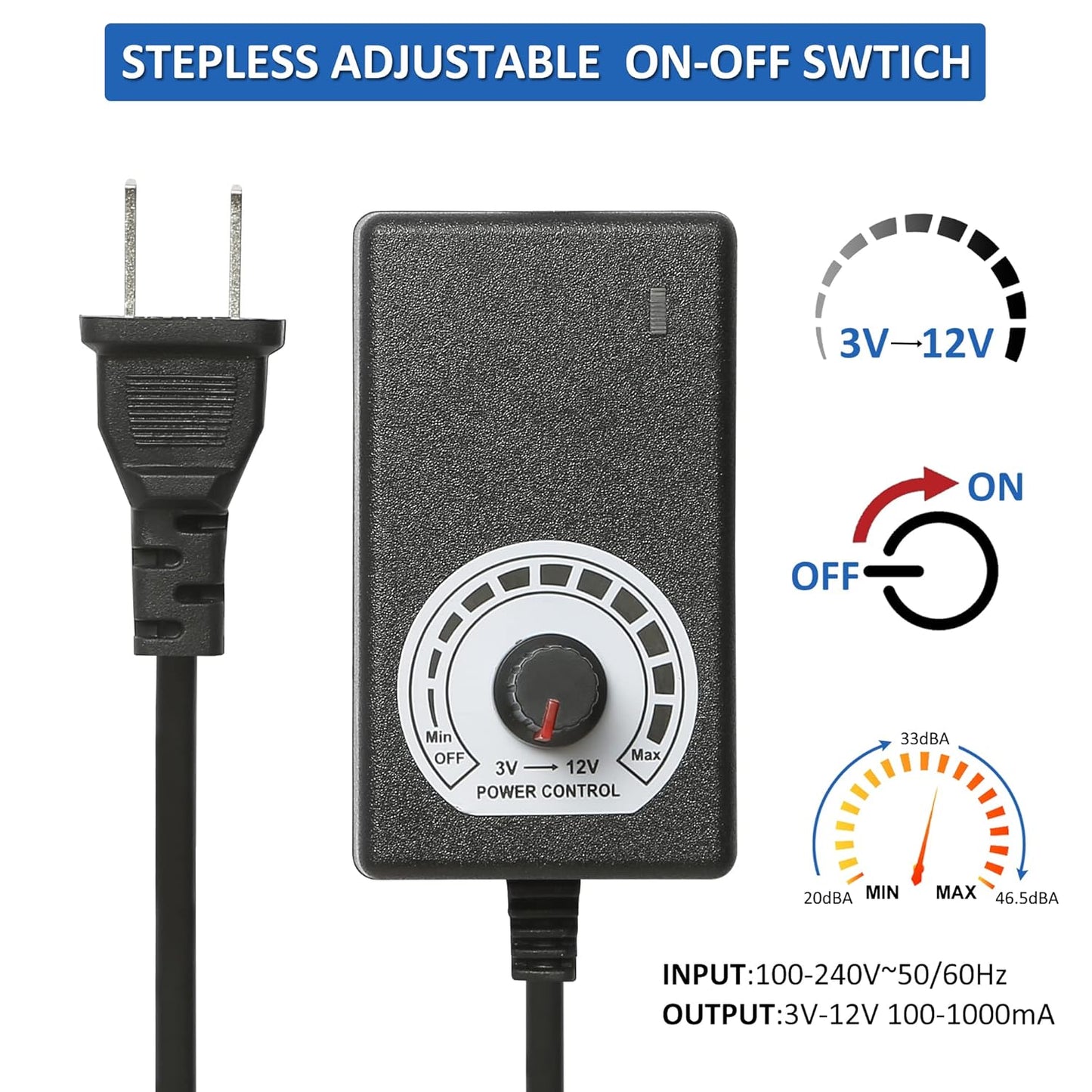 12V 120mmx25mm 4.72inch Small Dual Ball Bearing Window Fan IP44 Moisture-Proof PC Case Fans with Adjustable Speed Controller 3V-12V 1000-3000RPM for Compact Spaces