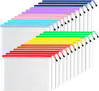 SUNEE Plastic Mesh Zipper Pouch 11x16 in (8 Colors, 24 Packs),Extra Large Water-Resistant Zip Bag for School Office Supplies, Puzzles & Games Organizing Storage