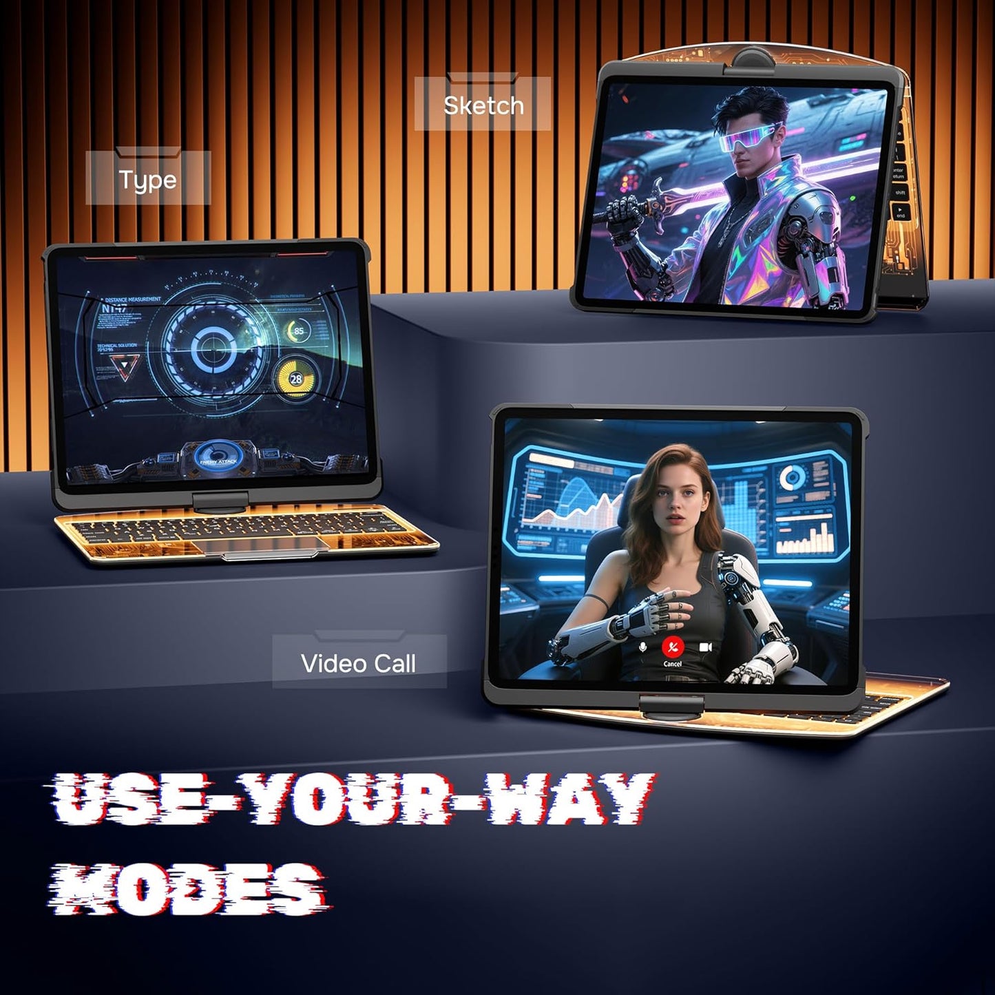 KITONE Transparent Case with Wireless Keyboard only for 2024 iPad Pro 13-in.(M4), 7 Colors Backlight, Trackpad, 360°Rotating Stand for iPad Pro 13, Tech Style