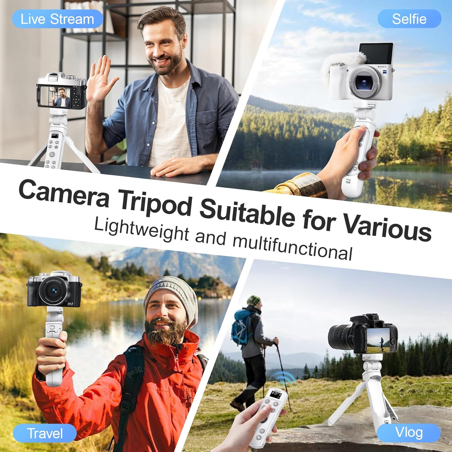 AODELAN for Sony Camera Tripod with Rechargeable Wireless Shutter Release,Shooting Grip Remote Control Handle for ZV-E10,ZV-1F,ZV-1,A7C,A7III,A7R IV,A6100,A6400,A6700,FX30,A9 II,DSC-RX0 II(White)