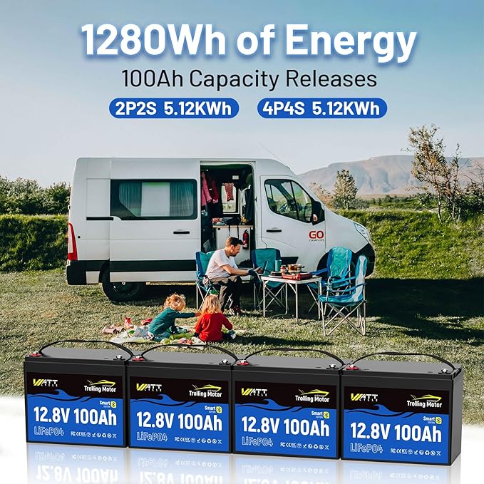 12V 100Ah TM LiFePO4 Lithium Battery, Group 24 with 120A BMS & Smart Bluetooth, IP67, Auto Cut/Recovery, Deep Cycle for Boats, RVs, Marine, Trolling Motors, Solar, Camping, Off-Grid