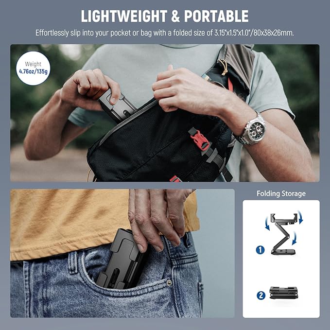 NEEWER Phone Tripod Mount with Cold Shoes, Metal Smartphone Adapter Compatible with iPhone, Multi Angle Tri Fold Cell Phone Holder, Handheld Grip for Streaming Vlog SP-04