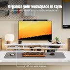 Dual‑Tier Monitor Stand for Modern Desk Setup – Minimalist Wooden and Metal Riser Shelf with Transparent Acrylic Feet for Dual Monitors, Laptops, Home Office Aesthetic，White