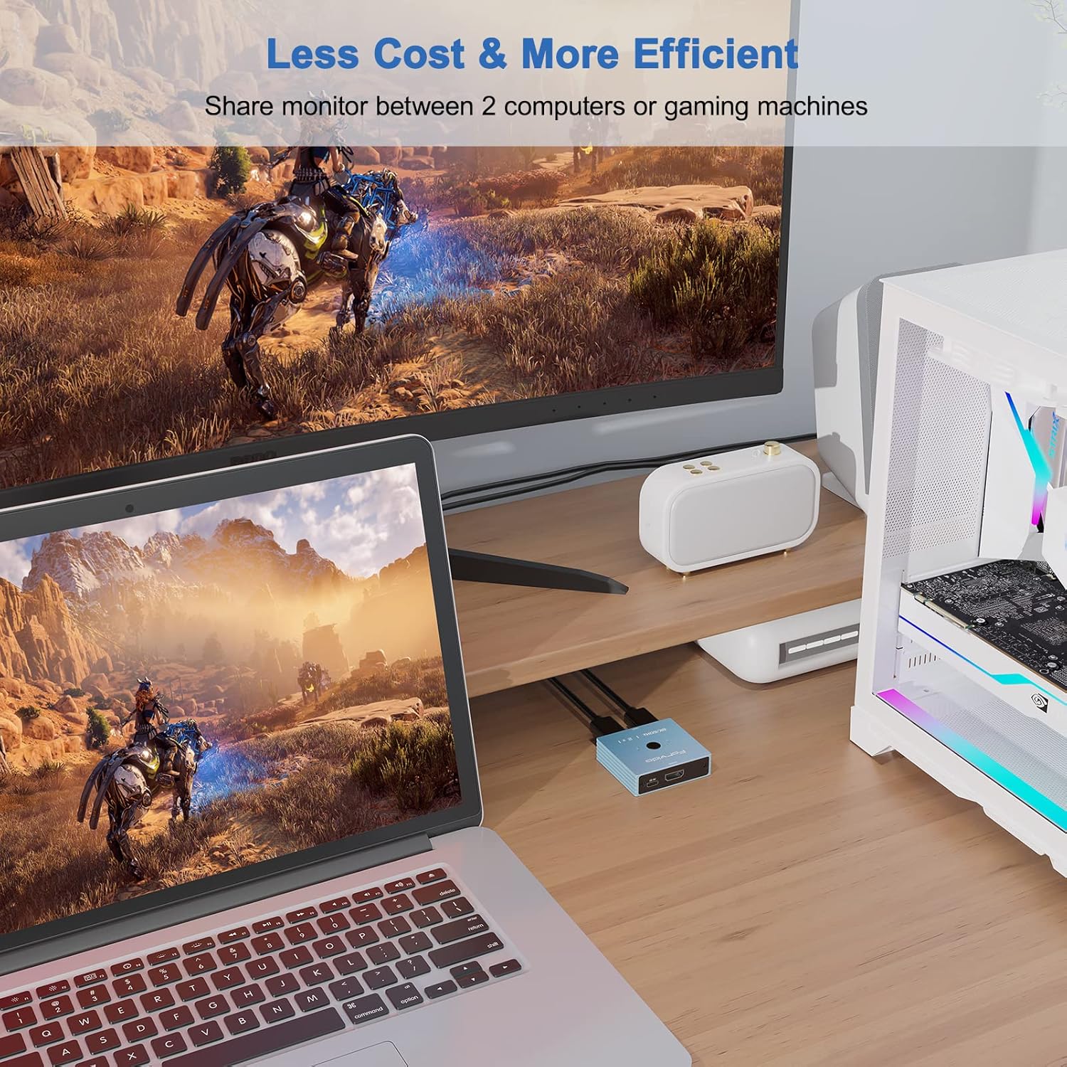 8K HDMI Switch 2 in 1 Out, 8K HDMI Splitter 4K 120Hz 1 in 2 Out for Dual Monitor PC Adapter Hub Bi-Directional Switcher