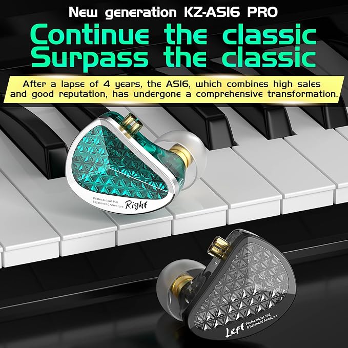 KZ AS16 PRO in Ear Monitor,8 BA Units on Each Side Wired Earphone with Detachable Cable HiFi IEM Earbuds,Stage Monitor Earphone HiFi Earbuds Headphone for Musician Audiophile(Cyan,Without Mic)