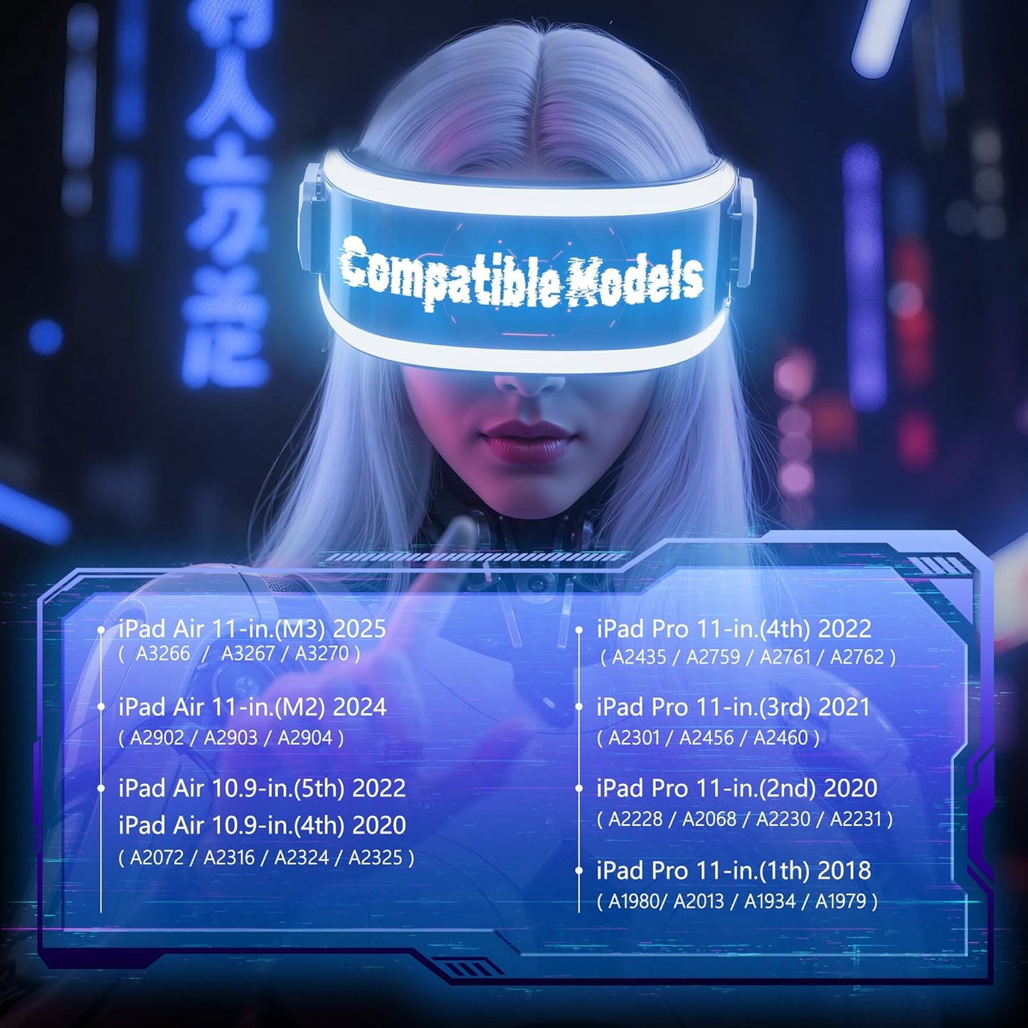 KITONE for iPad Air 11 Inch (M3/M2,2025/2024) Transperant Case with Wireless Keyboard, 7 Color Backlight, Trackpad, 360°Rotating Stand for 10.9" iPad Air 5th/4th, 11" iPad Pro 4/3/2/1 Case, Cyberpunk