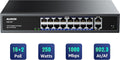 18-Port Ethernet Gigabit PoE Switch, 16-Port PoE with 2 Uplink Gigabit Ports, 250W Built-in Power, Metal Casing and 19-inch Rackmount, Traffic Optimization, Plug and Play, Unmanaged(SG518P)