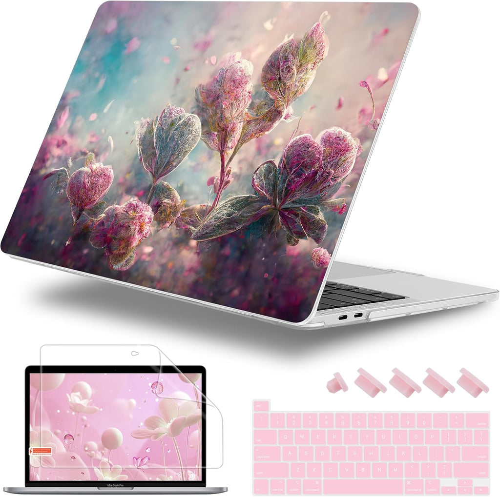 Case for MacBook Pro 13 inch with/Without Touch Bar (2016-2022, M2 A2338 M1 A2289 A2251 A2159 A1989 A1706 A1708), Hard Shell + Keyboard Cover + Dust Plug - Flowers