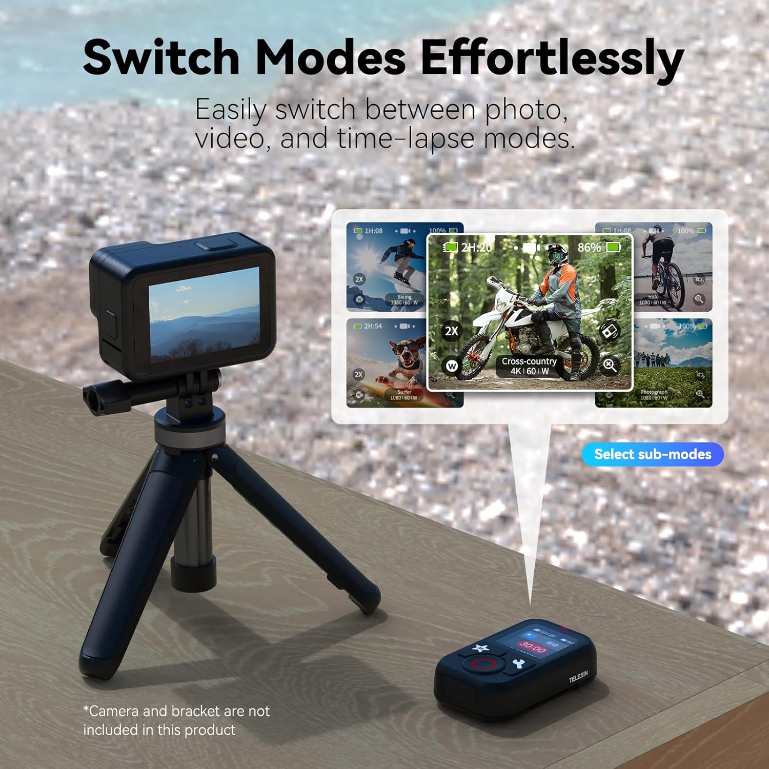 TELESIN T13 Waterproof Wireless Remote Control for GoPro | Color LCD Dispaly, Smart Controller with Wrist Strap Compatible with Go Pro 13 12 11 10 9 8 Black Max Mini Action Camera Accessories