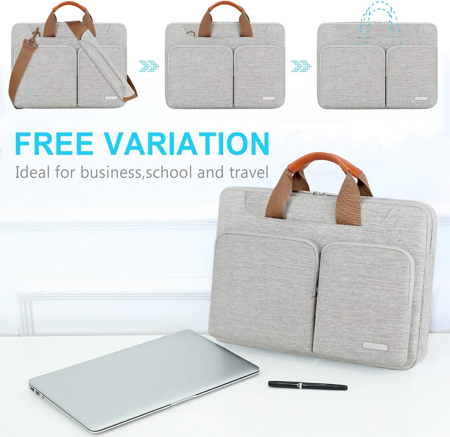 Lacdo 360° Protective Laptop Shoulder Bag, 14 inch Computer Bag for 14 inch New MacBook Pro M4/M3/M2/M1 Chips Pro Max A3112 A3401 A3185 A2918 A2992 A2779 A2442 2024-2021 Computer Messenger Bag, Gray