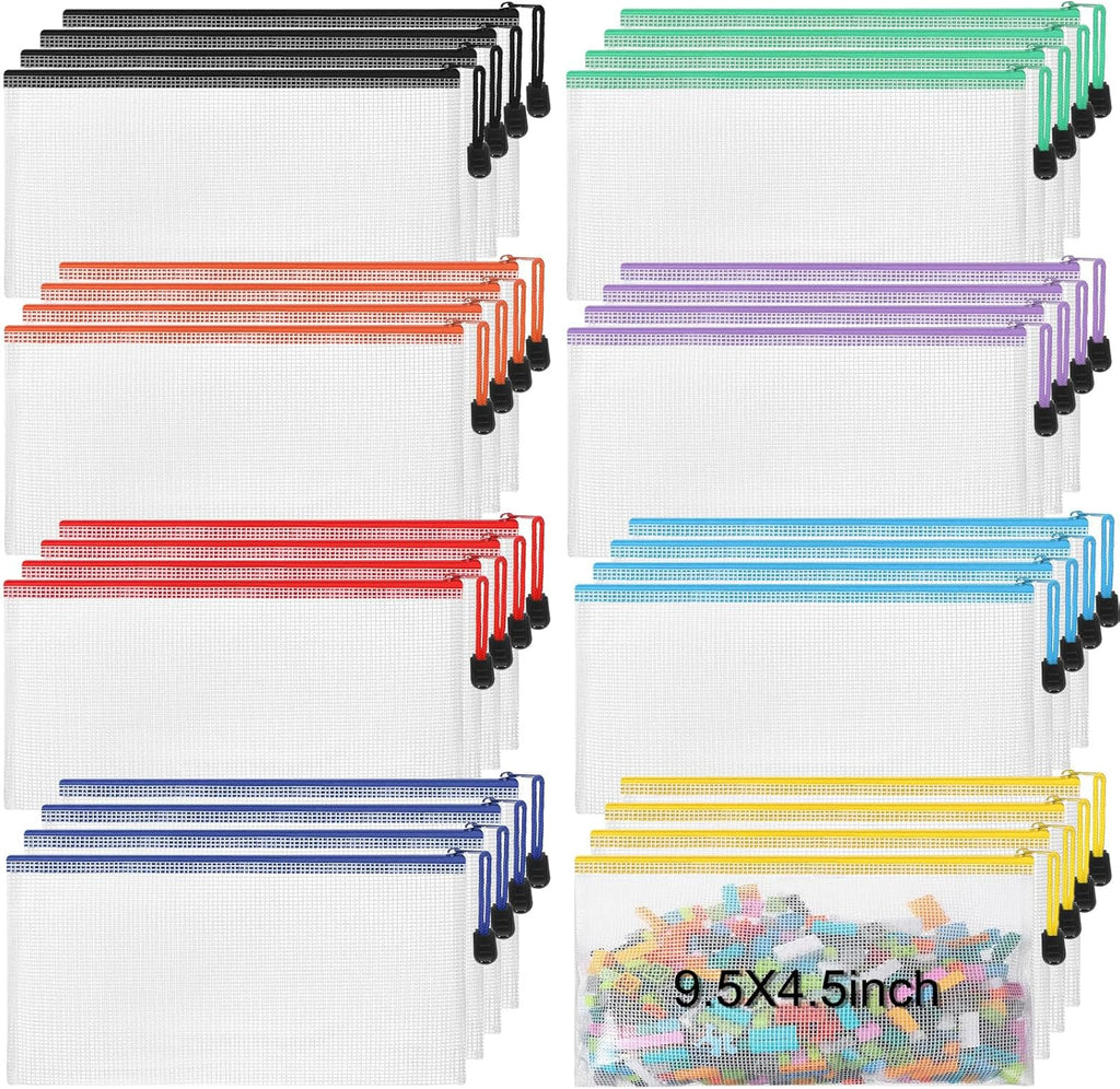 Jetec 32 Pcs Mesh Zipper Bags Toy Storage Bikini Organizer Bag Bolsas Para Guardar Trajes De Baño Waterproof Zipper Reusable Pouch Puzzle Multipurpose for Storage Office(Sweet Color,9.5 x 4.5 Inch)