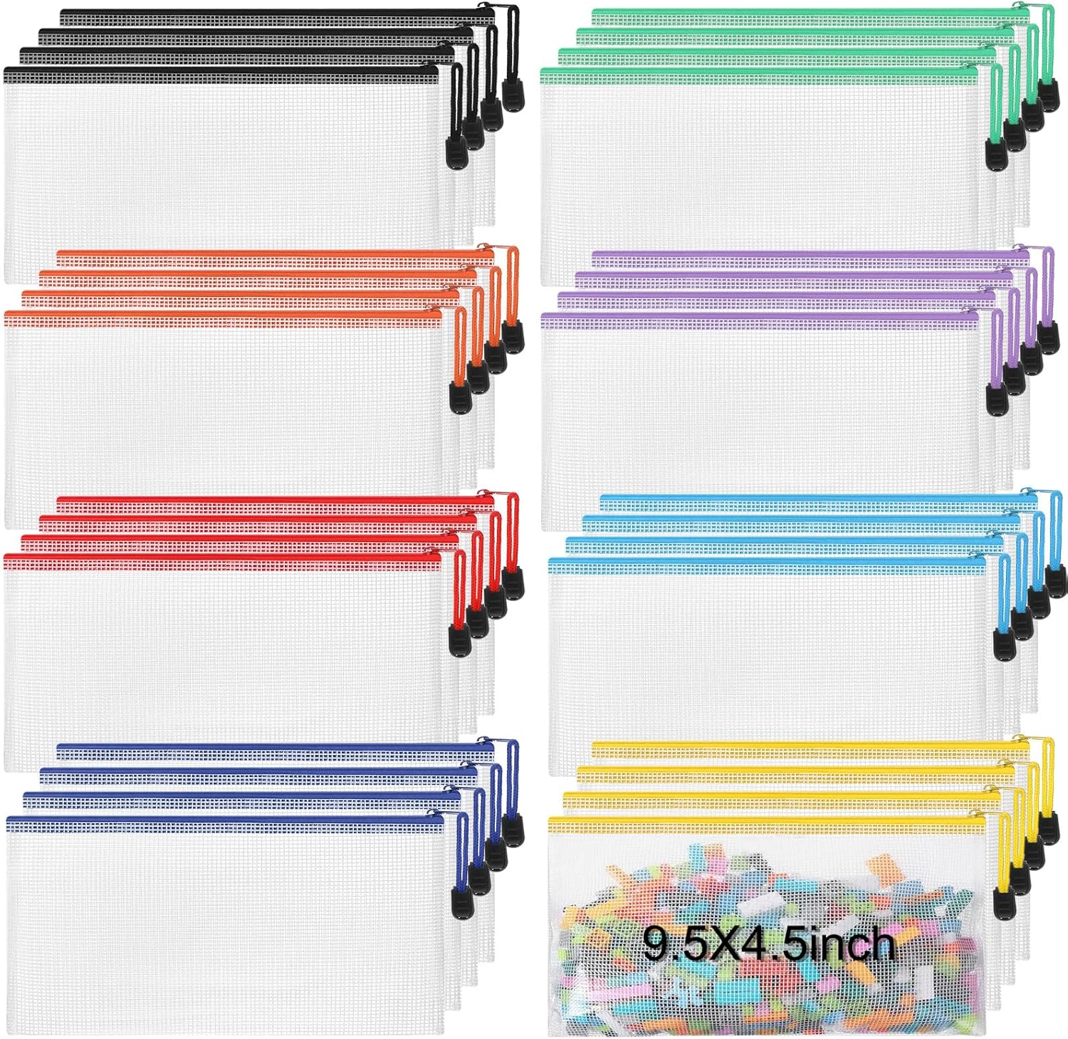 Jetec 32 Pcs Mesh Zipper Bags Toy Storage Bikini Organizer Bag Bolsas Para Guardar Trajes De Baño Waterproof Zipper Reusable Pouch Puzzle Multipurpose for Storage Office(Sweet Color,9.5 x 4.5 Inch)