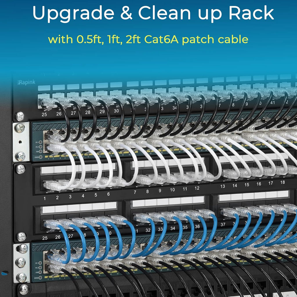 Rapink Patch Cables Cat6/ Cat6a 14ft (24 Pack) Slim, Cat6a Ethernet Patch Cable 10G Support, Snagless Cat 6 Patch Cable for Patch Panel to Switch, Flexiable Cat6 Ethernet Cable Black