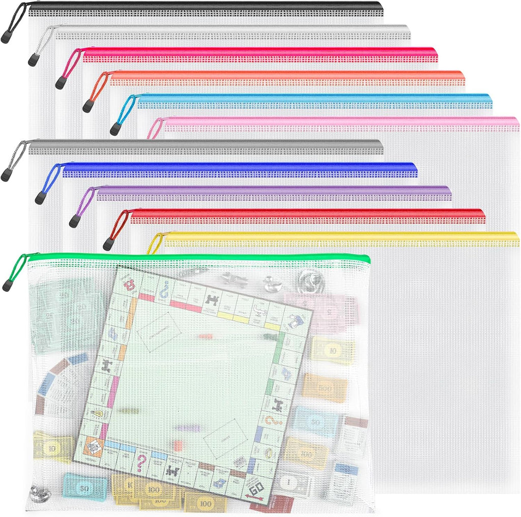 Umriox Zipper Pouch, 16.9x12.4 in (12 Colors, 12 Packs), Extra Large Zipper Bags, Waterproof Zipper Pouches for Office Supplies, Puzzles, Board Game Storage & Cross Stitch Projects