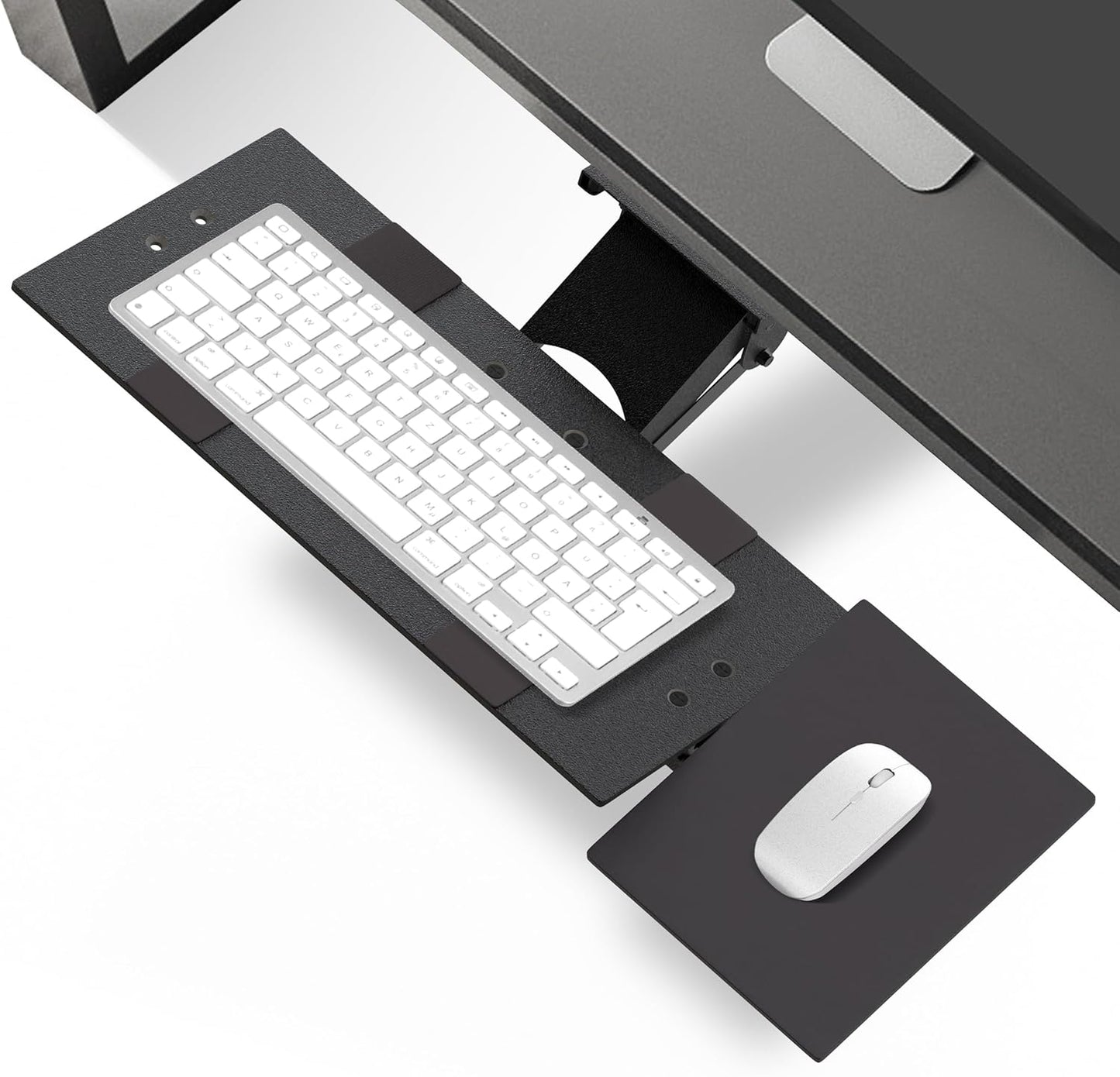 KT1 Ergonomic Keyboard Tray Under Desk - Under Desk Keyboard Tray Slide Out with Adjustable Height and Tilt - Easy to Slide and Swivel 360 Degree - Keyboard Drawer with Adjustable Mouse Pad