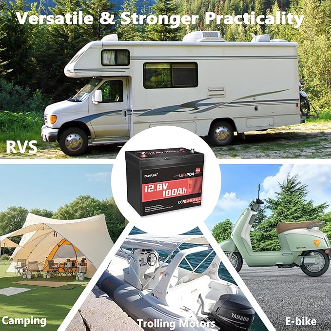 2 Pack 12V 100Ah Mini LiFePO4 Battery, Built-in 100A BMS,1280Wh Deep Cycle Rechargeable Lithium Battery 6000+ Cycles 10-Year Lifespan for RV, Solar, Marine and Home Energy Storage