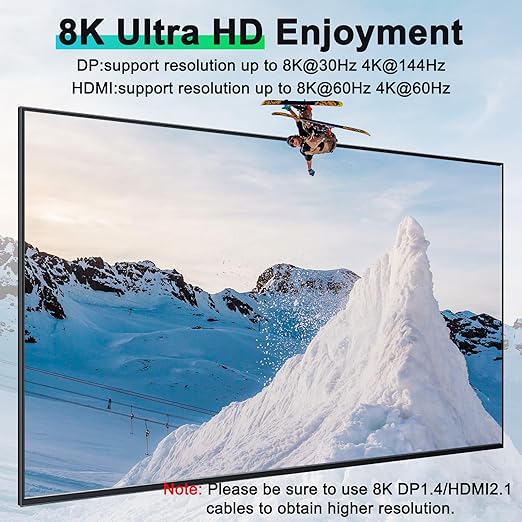 KVM Switch 3 Monitors 3 Computers 8K@60Hz, MLEEDA HDMI + 2* Displayport Triple Monitor KVM Switch,3 Monitor KVM with 4 USB 3.0 Ports for Keyboard Mouse Printer, Wired Remote and Power Adapter Included