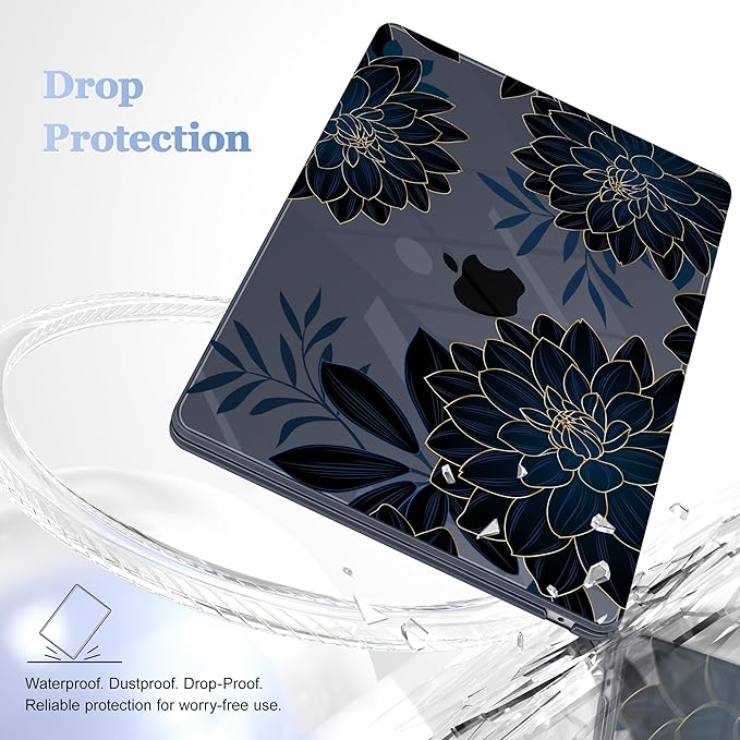 Case for MacBook Air 15 Inch 2025 2024 2023 Release M4 A3241 M3 A3114 M2 A2941, Hard Shell with Screen Protector & Keyboard Cover, Compatible with Touch ID, Flower Dahlia