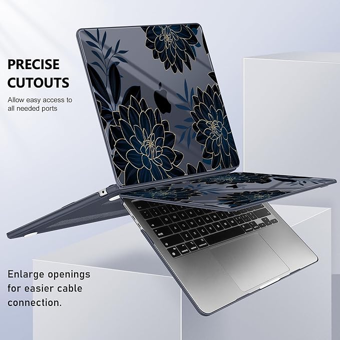 Case for MacBook Air 15 Inch 2025 2024 2023 Release M4 A3241 M3 A3114 M2 A2941, Hard Shell with Screen Protector & Keyboard Cover, Compatible with Touch ID, Flower Dahlia